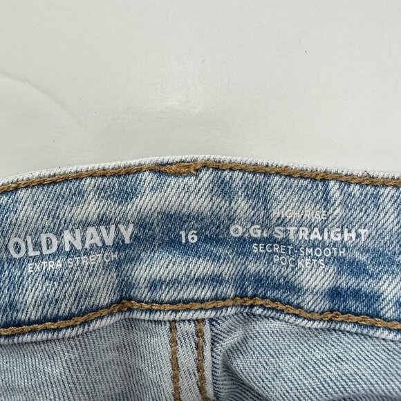 Old Navy OG Straight High Rise Distressed Button Fly Women's size 16 Blue Jeans - Picture 3 of 5